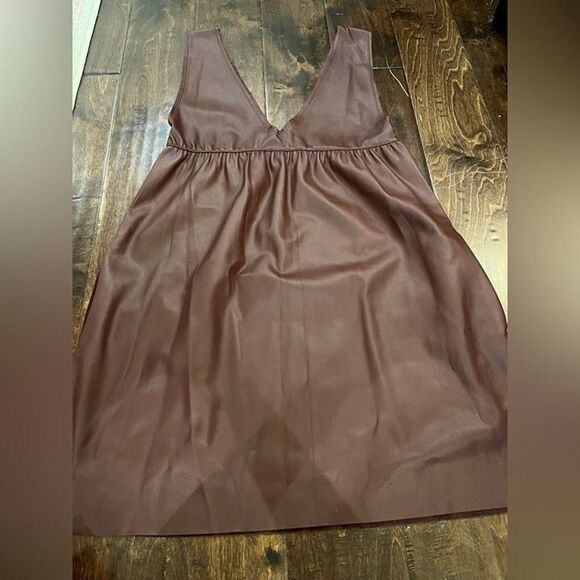 Zara Faux Leather Pinafore Dress Brown size Small Blogger Favorite Bohemian - Picture 5 of 6